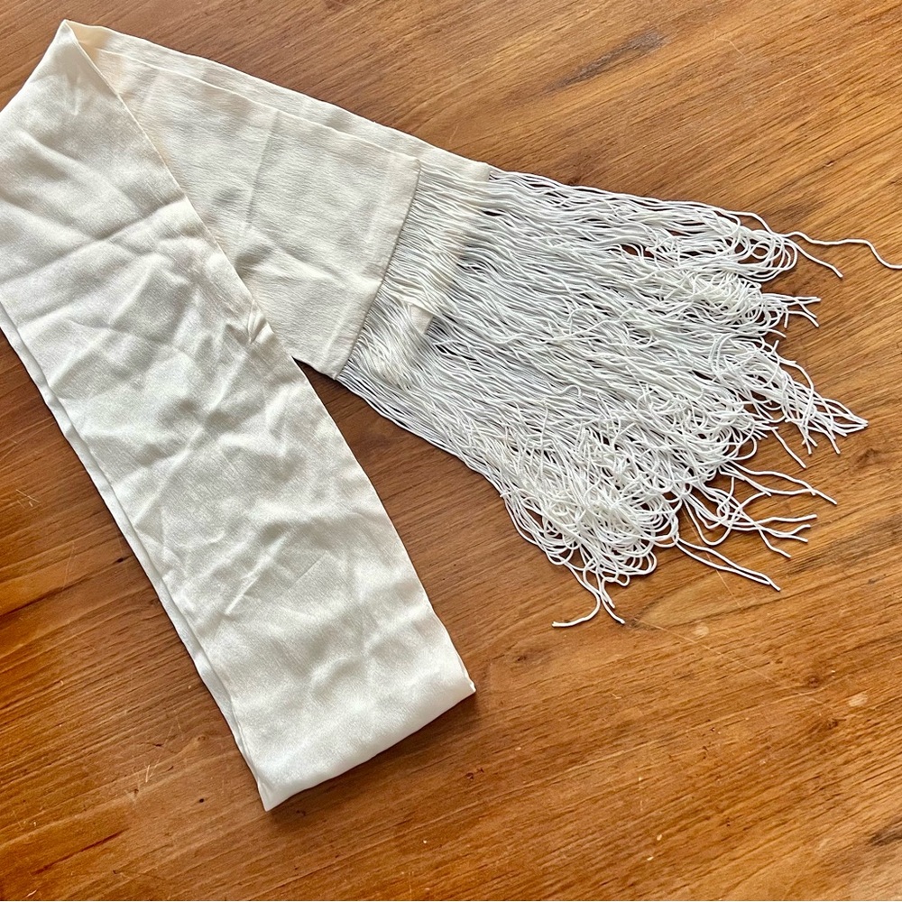 Ann Demeulemeester Ivory Silk Fringe Scarf